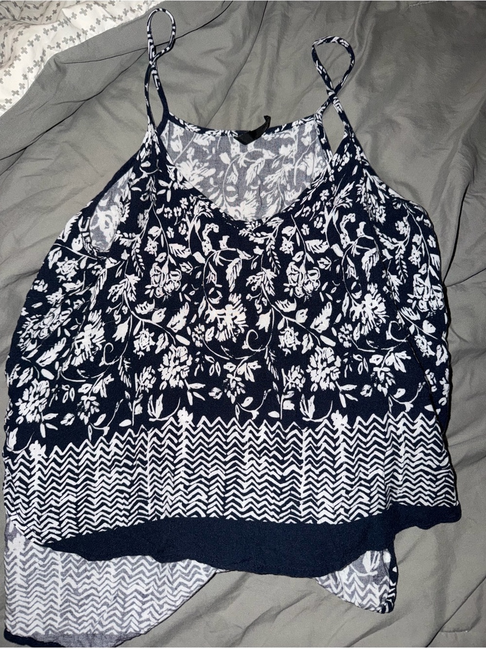 Women’s Navy and White Floral Print Spaghetti Strap Tank Top